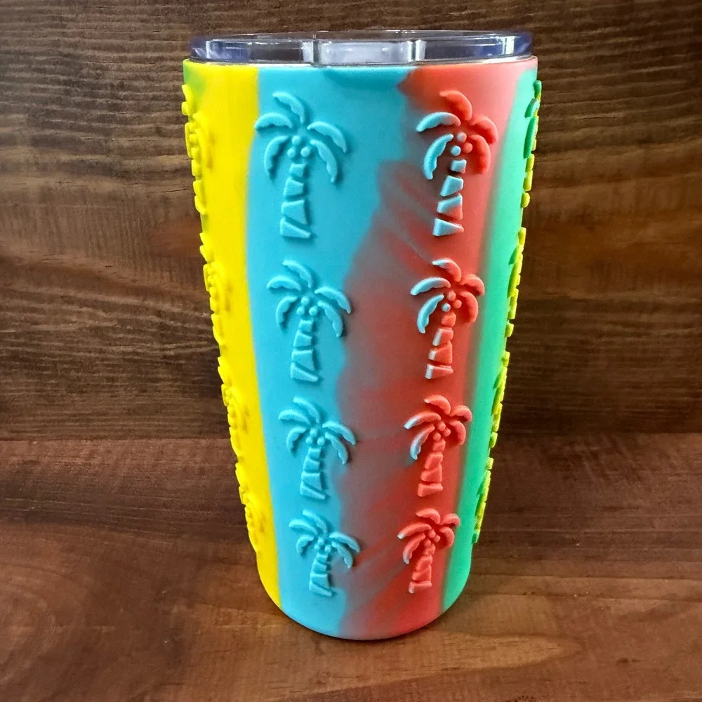 Ron Jon Surf Shop Multi-Color Palm Tree Silicone Sleeve Insulated Tumbler G-20B